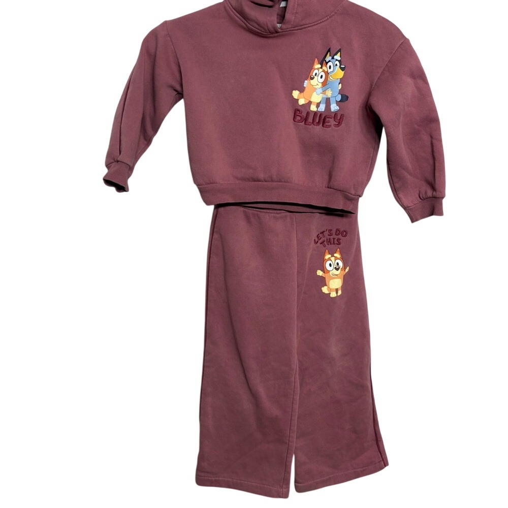 H&M Bluey & Bingo Toddler Girls Hooded Lounge Set Mauve Pink Size 4-5Y 5T‎